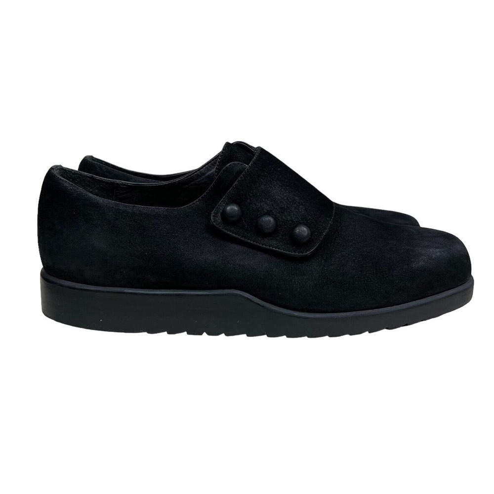 Rockport Comfort Shoe Black Nubuck Monk Strap Slip On Rubber Sole Women Size 9 M